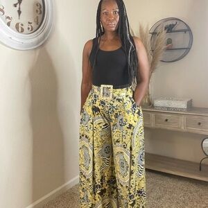 Elegant Yellow Patterned Women's Pants